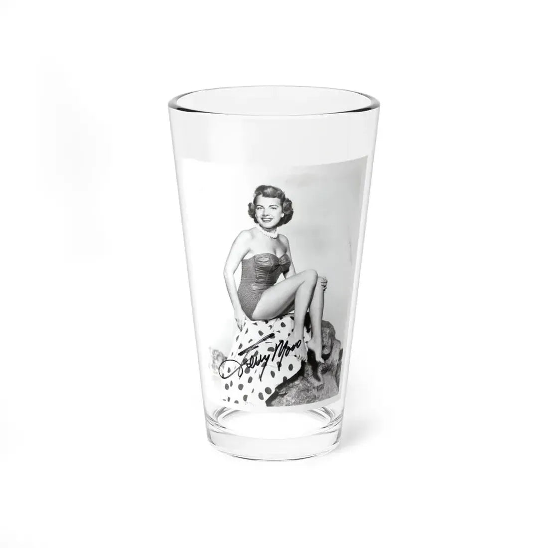 Terry Moore #744 - 8x10 B&W Full Body 1-Piece Swimsuit Cheesecake Photo signed from 1954 (Vintage Female Icon) Pint Glass 16oz 16oz - Go Mug Yourself