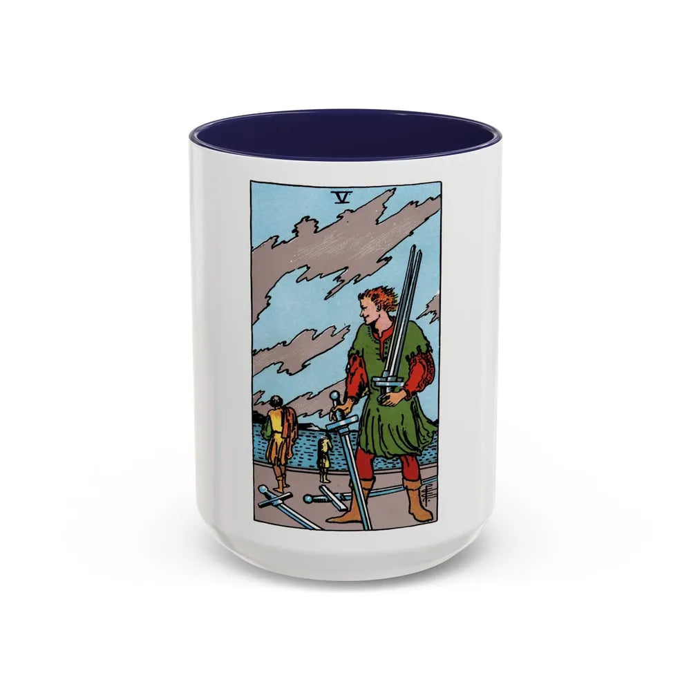 The 5 of Swords (Tarot Card) Accent Coffee Mug-15oz-Navy-Go Mug Yourself