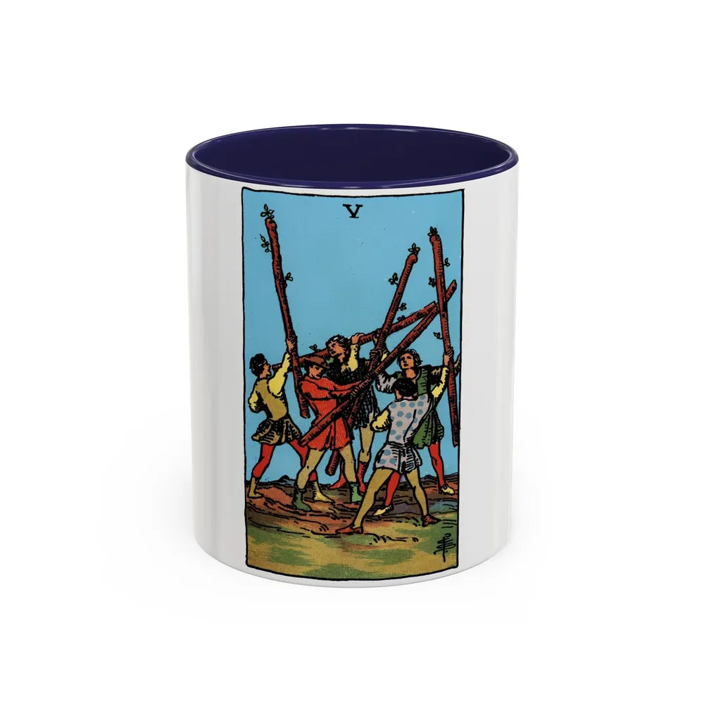 The 5 of Wands (Tarot Card) Accent Coffee Mug-11oz-Navy-Go Mug Yourself