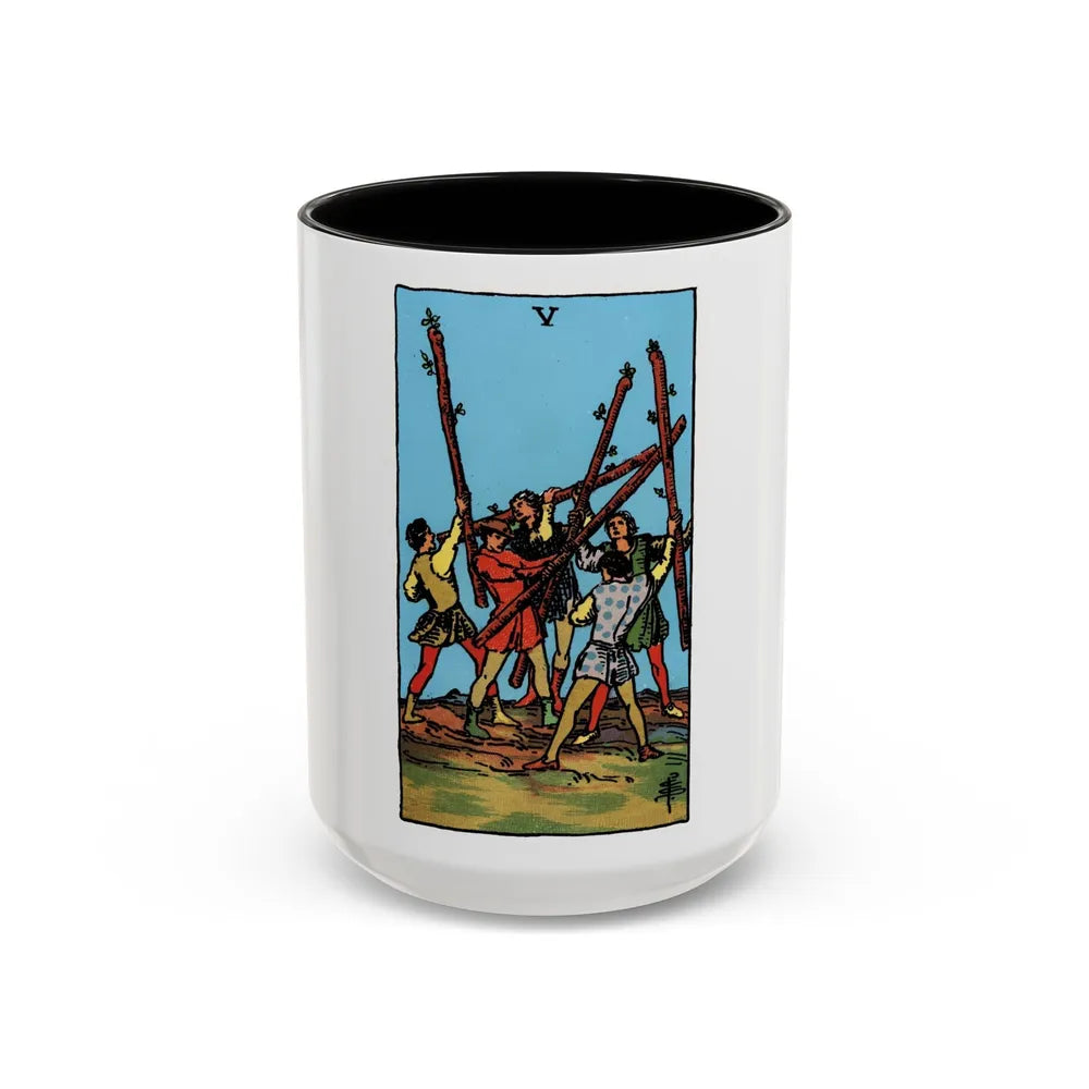 The 5 of Wands (Tarot Card) Accent Coffee Mug-15oz-Black-Go Mug Yourself