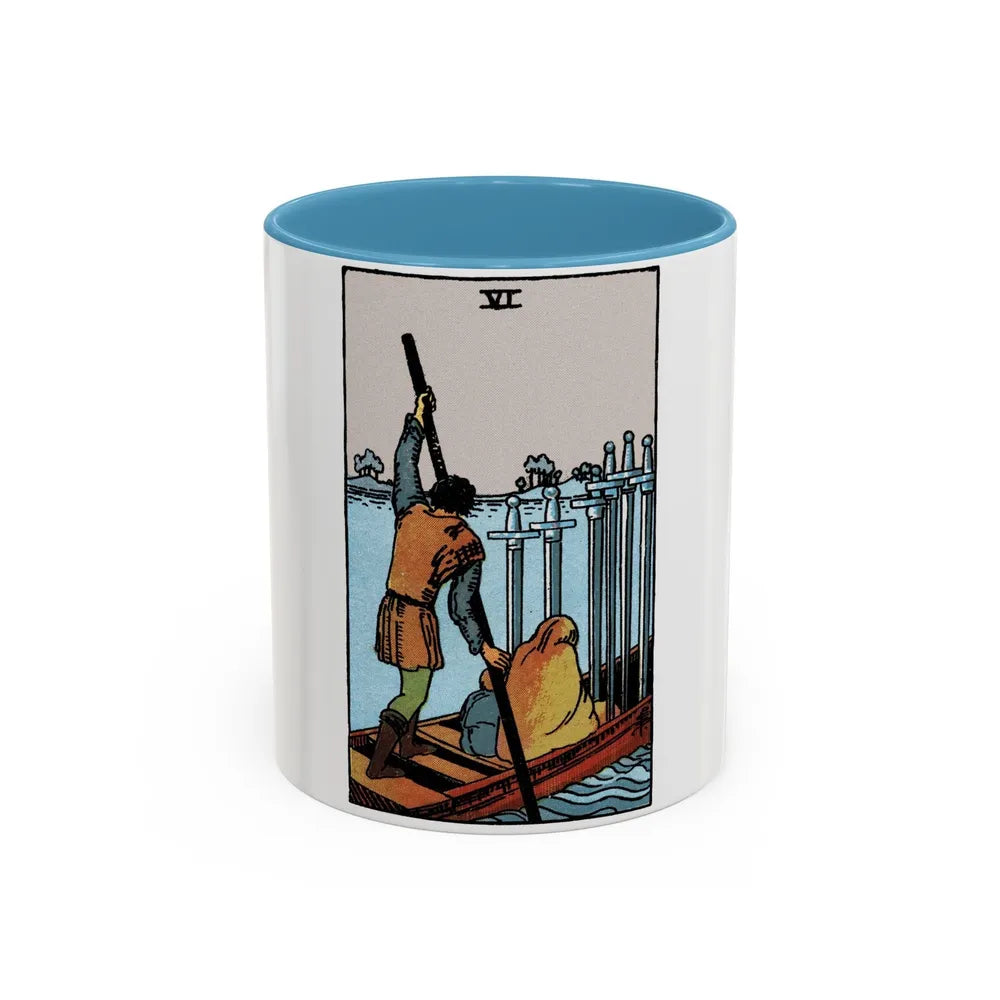 The 6 of Swords (Tarot Card) Accent Coffee Mug-11oz-Light Blue-Go Mug Yourself