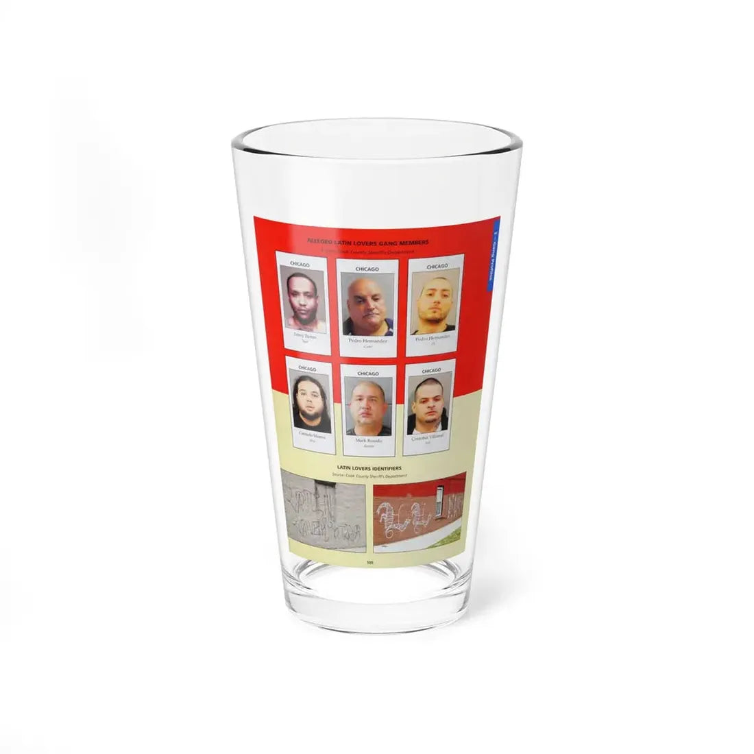The Chicago Gang Book Page 109 - Latin Kings Members (Spot, Cuba, PJ, Meio, Rambo, Fofi) - Pint Glass 16oz 16oz - Go Mug Yourself