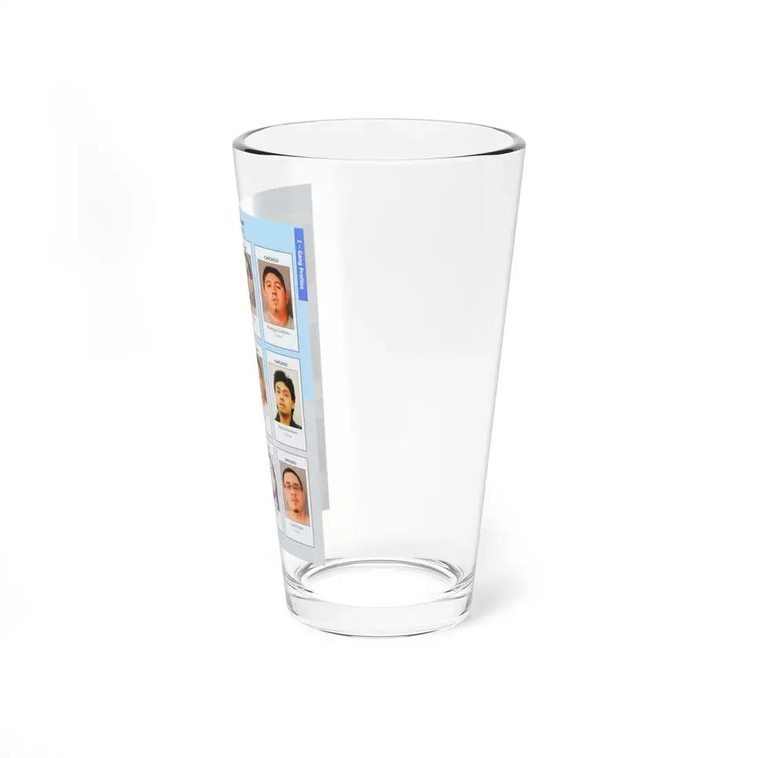 The Chicago Gang Book Page 139 - Saints Members (Lizzard, Goofy, Snoop, G-Man, Butcher, Oso, Baby J, Lil Gonzo, Boy, Sly, Melly, Chino) - Pint Glass 16oz - Go Mug Yourself