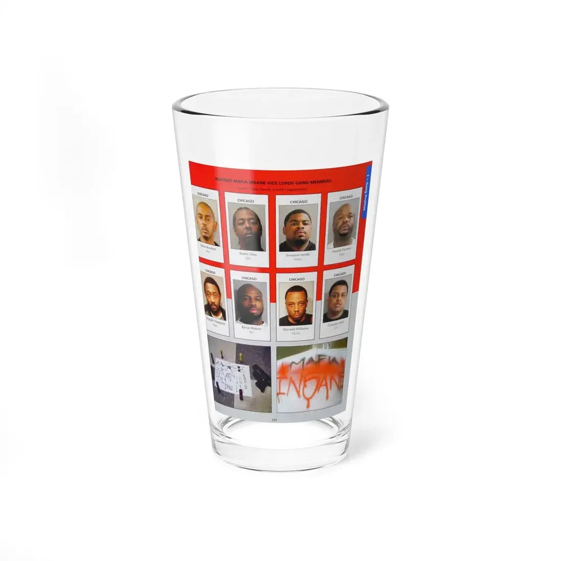 The Chicago Gang Book Page 177 - Mafia Insane Vice Lords Members (Rose, Jello, Kenya, Tippy, Tug) - Pint Glass 16oz 16oz - Go Mug Yourself