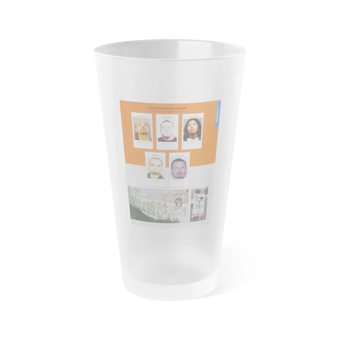 The Chicago Gang Book Page 29 - Bishops Members (Kilo, Smokey, Negro, Cat, Raton) - Frosted Pint Glass 16oz 16oz Frosted - Go Mug Yourself