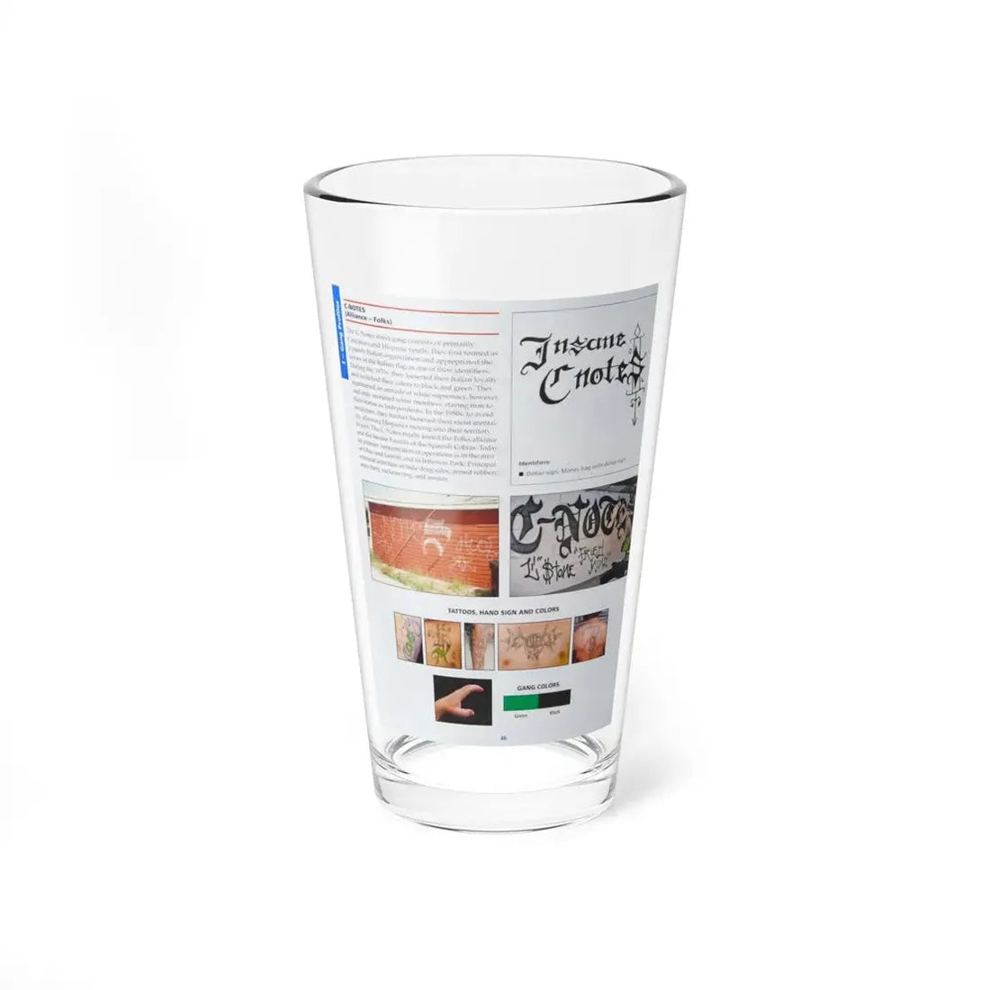 The Chicago Gang Book Page 46 - C-Notes Identifiers - Pint Glass 16oz 16oz - Go Mug Yourself