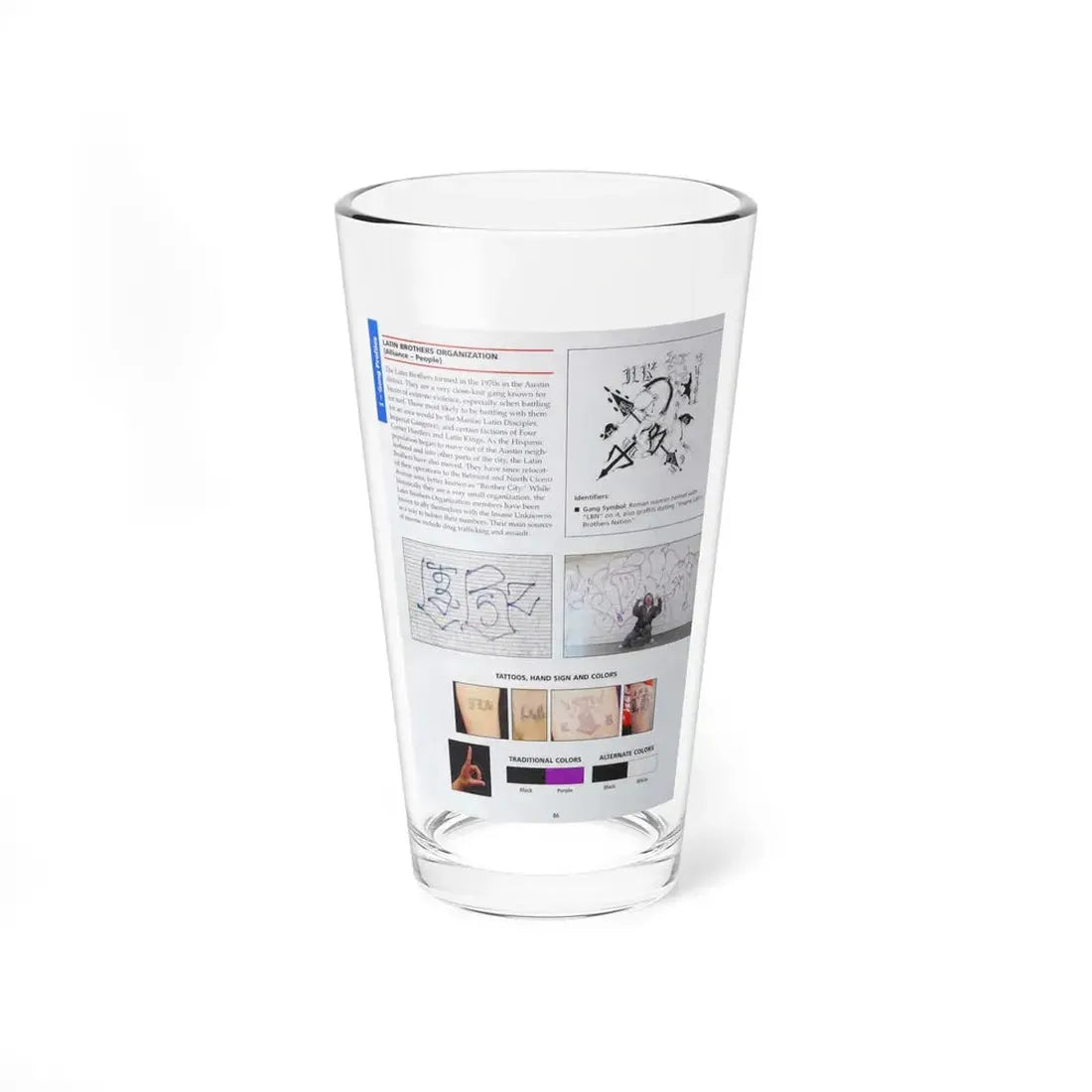 The Chicago Gang Book Page 86 - Latin Brothers Identifiers - Pint Glass 16oz - Go Mug Yourself