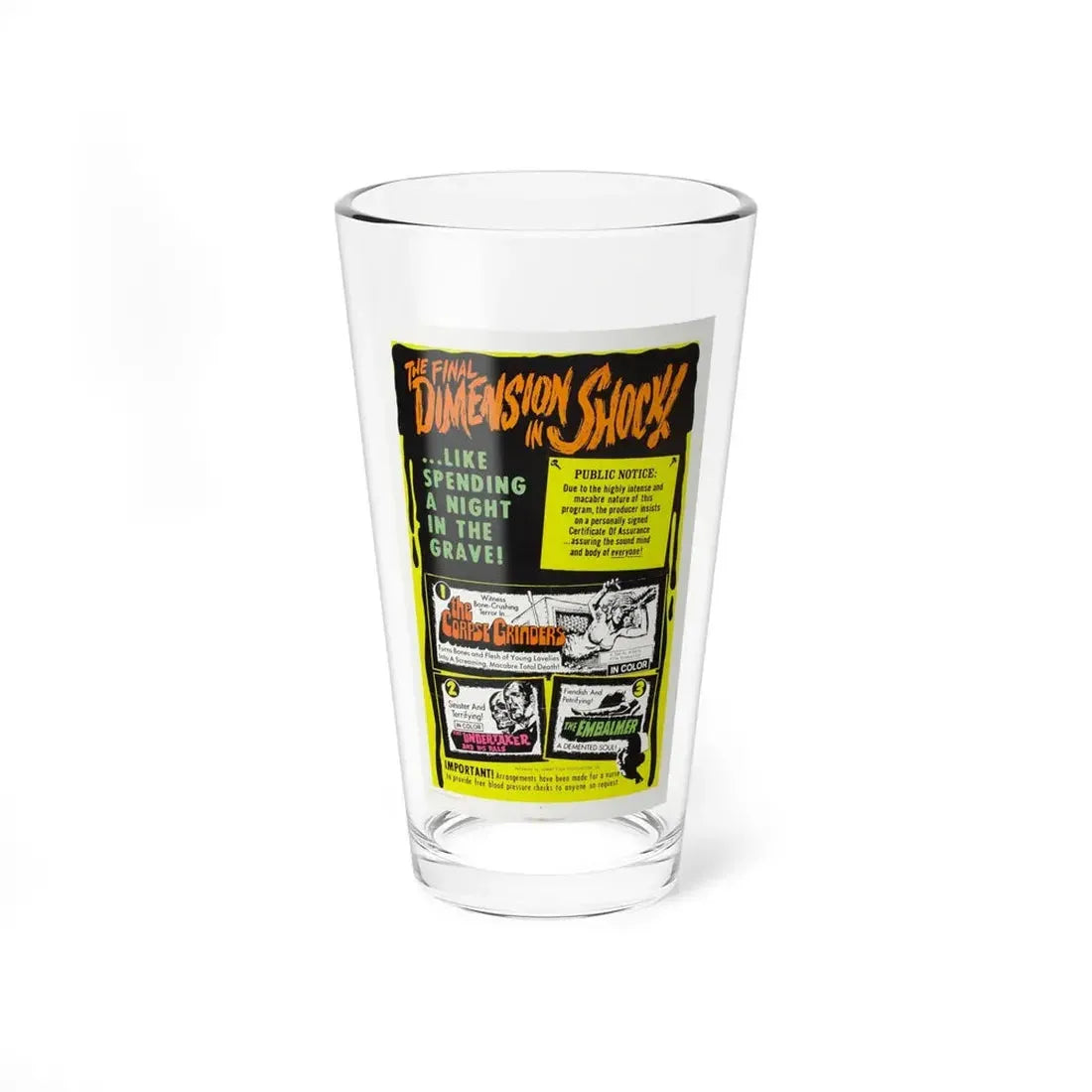 THE CORPSE GRINDERS + THE UNDERTAKER AND HIS PALS + THE EMBALMER 1972 Movie Poster - Pint Glass 16oz 16oz - Go Mug Yourself
