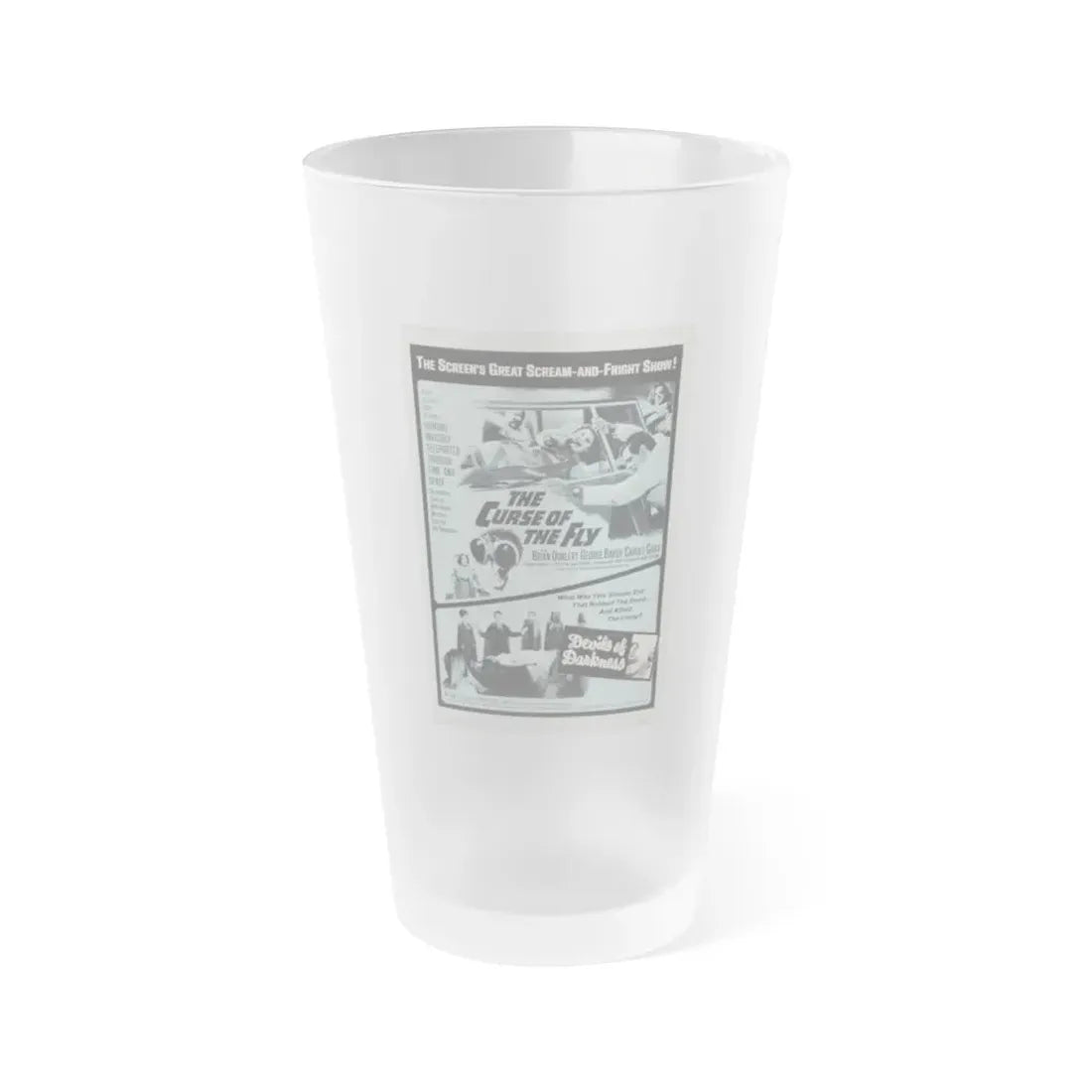 THE CURSE OF THE FLY + DEVILS OF DARKNESS 1965 Movie Poster - Frosted Pint Glass 16oz 16oz Frosted - Go Mug Yourself