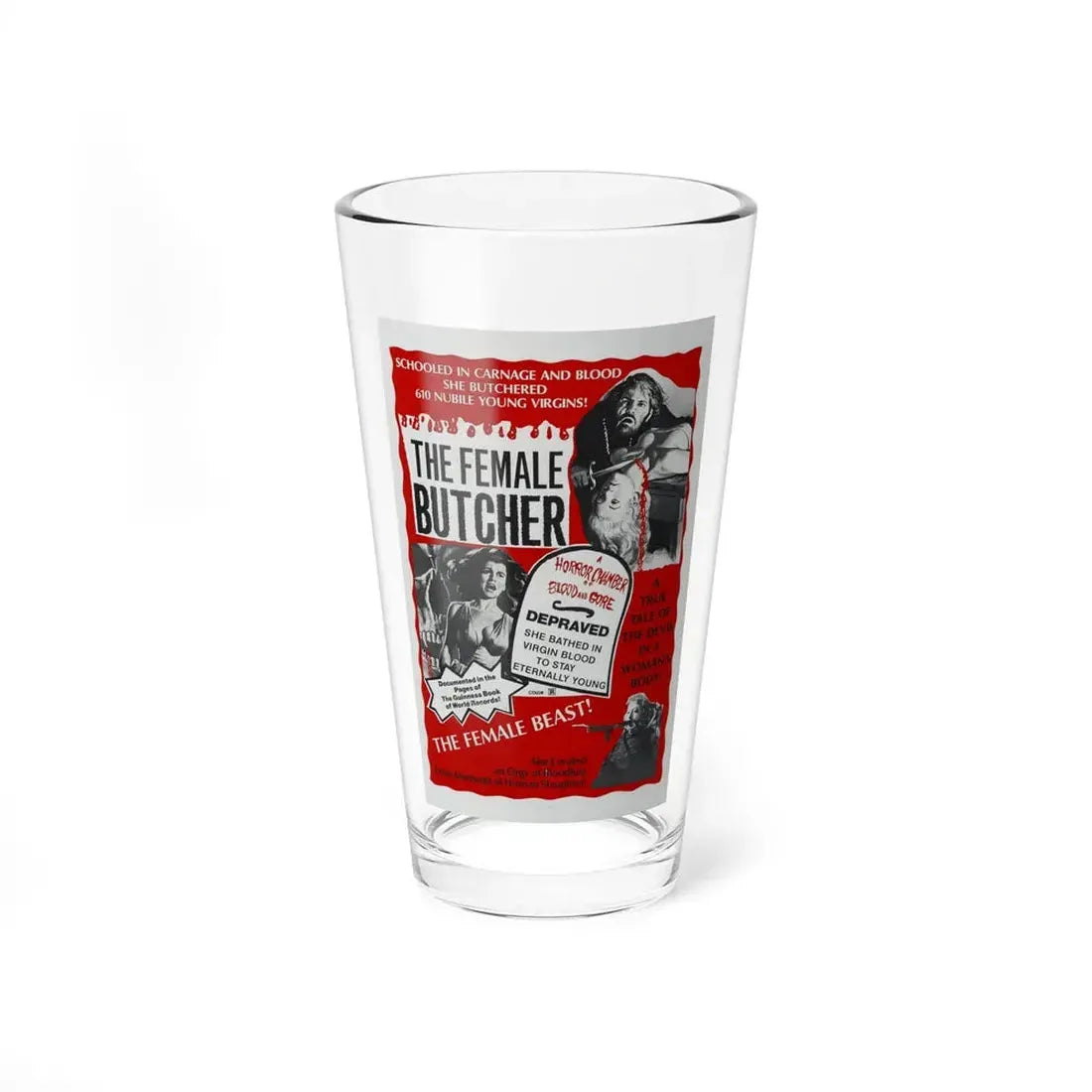 THE FEMALE BUTCHER 1973 Movie Poster - Pint Glass 16oz 16oz - Go Mug Yourself