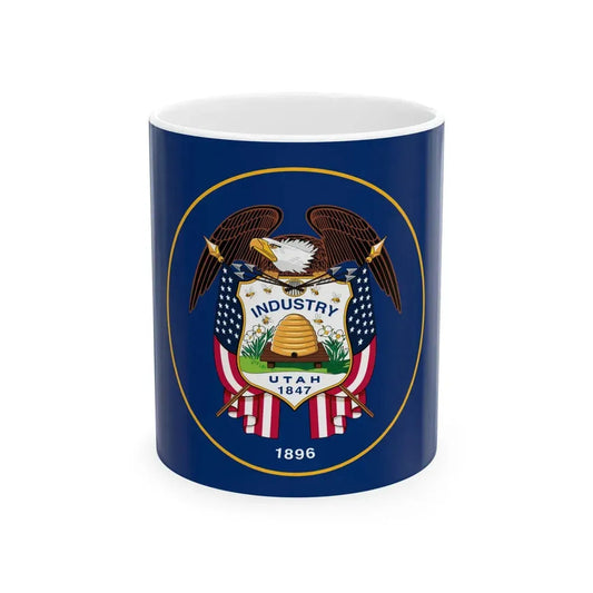 The new 2024 version of the Utah Historic State Flag or U.S.S. Utah version (United States) White Coffee Mug 11oz - Go Mug Yourself