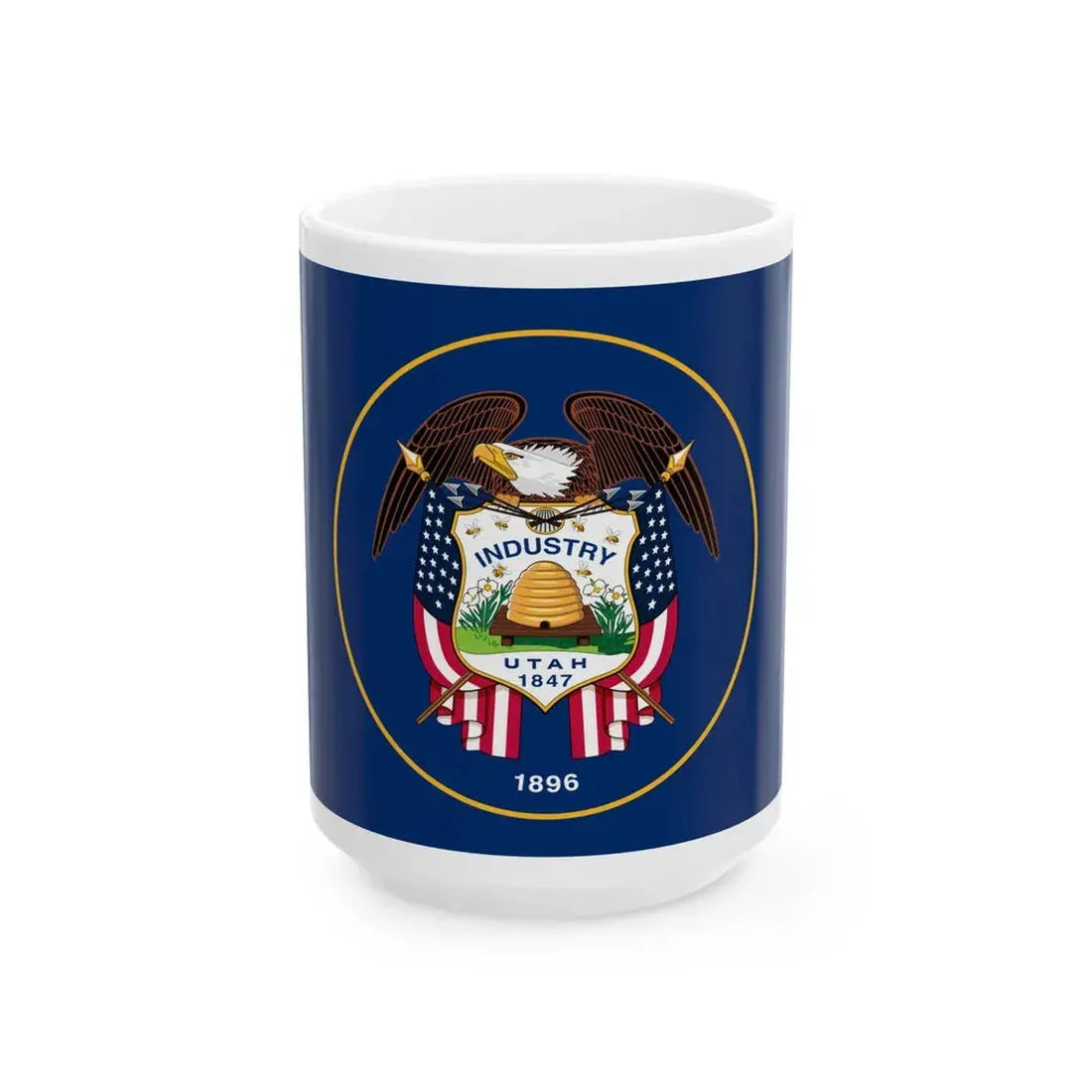 The new 2024 version of the Utah Historic State Flag or U.S.S. Utah version (United States) White Coffee Mug 15oz - Go Mug Yourself