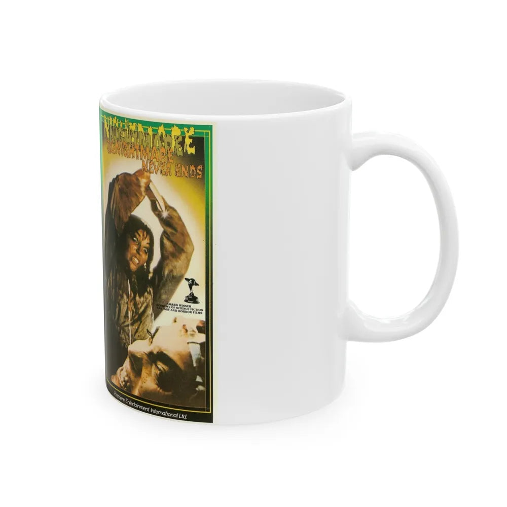 THE NIGHTMARE NEVER ENDS (VHS COVER) - White Coffee Mug-Go Mug Yourself