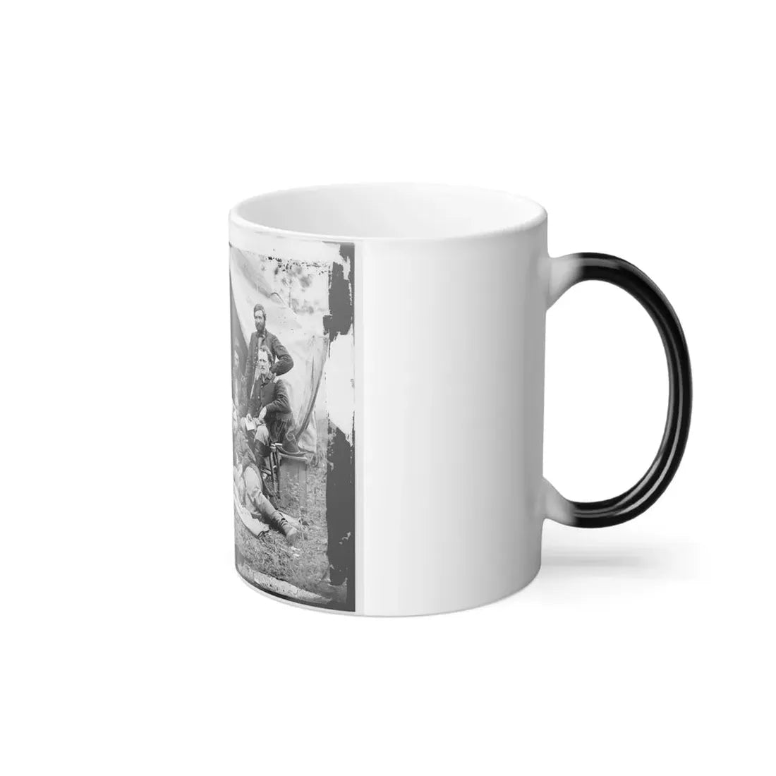 The Peninsula, Va. The Staff of Gen. Fitz-John Porter; Lts. William G. Jones and George A. Custer Reclining (U.S. Civil War) Color Changing Coffee Mug 11oz - Go Mug Yourself