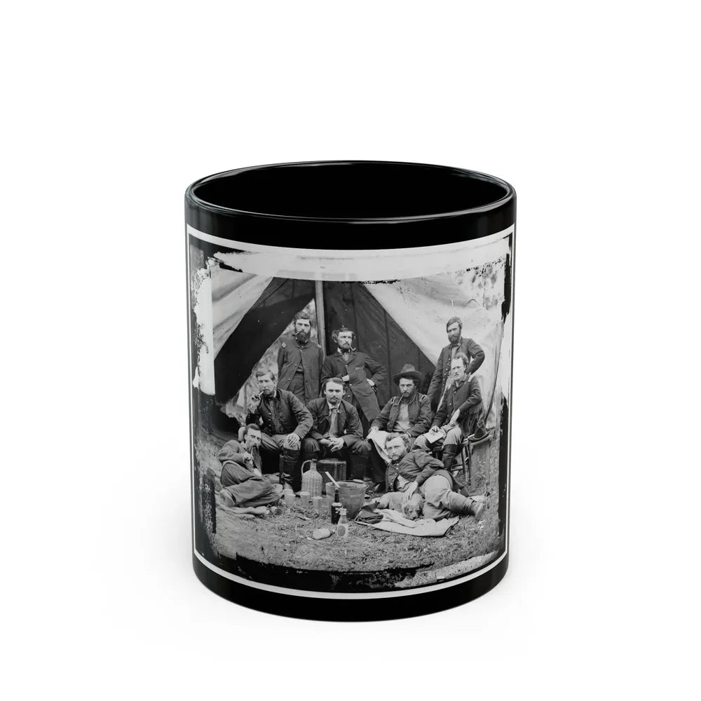 The Peninsula, Va. The Staff Of Gen. Fitz-John Porter; Lts. William G. Jones And George A. Custer Reclining (U.S. Civil War) Black Coffee Mug-11oz-Go Mug Yourself