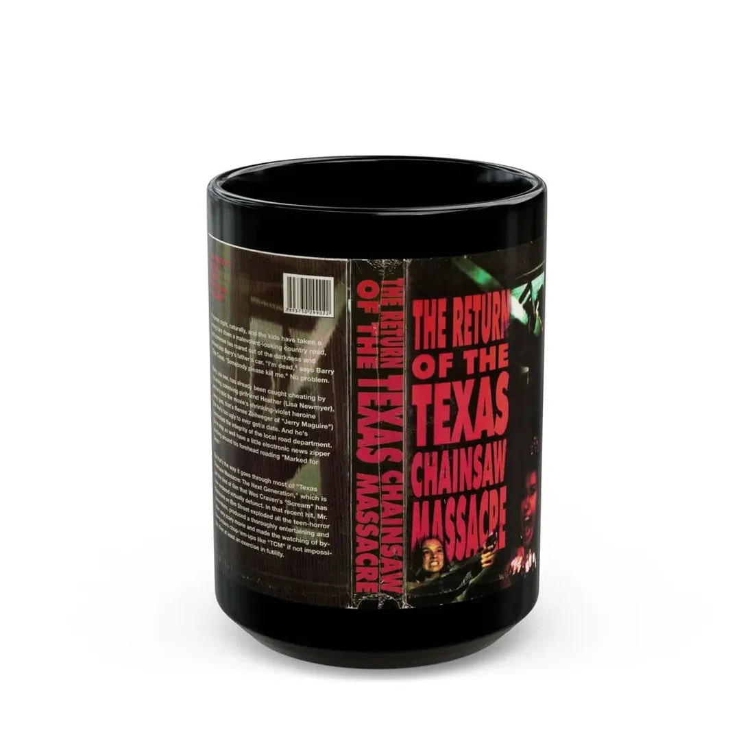 THE RETURN OF THE TEXAS CHAINSAW MASSACRE (VHS COVER) - Black Coffee Mug 15oz - Go Mug Yourself
