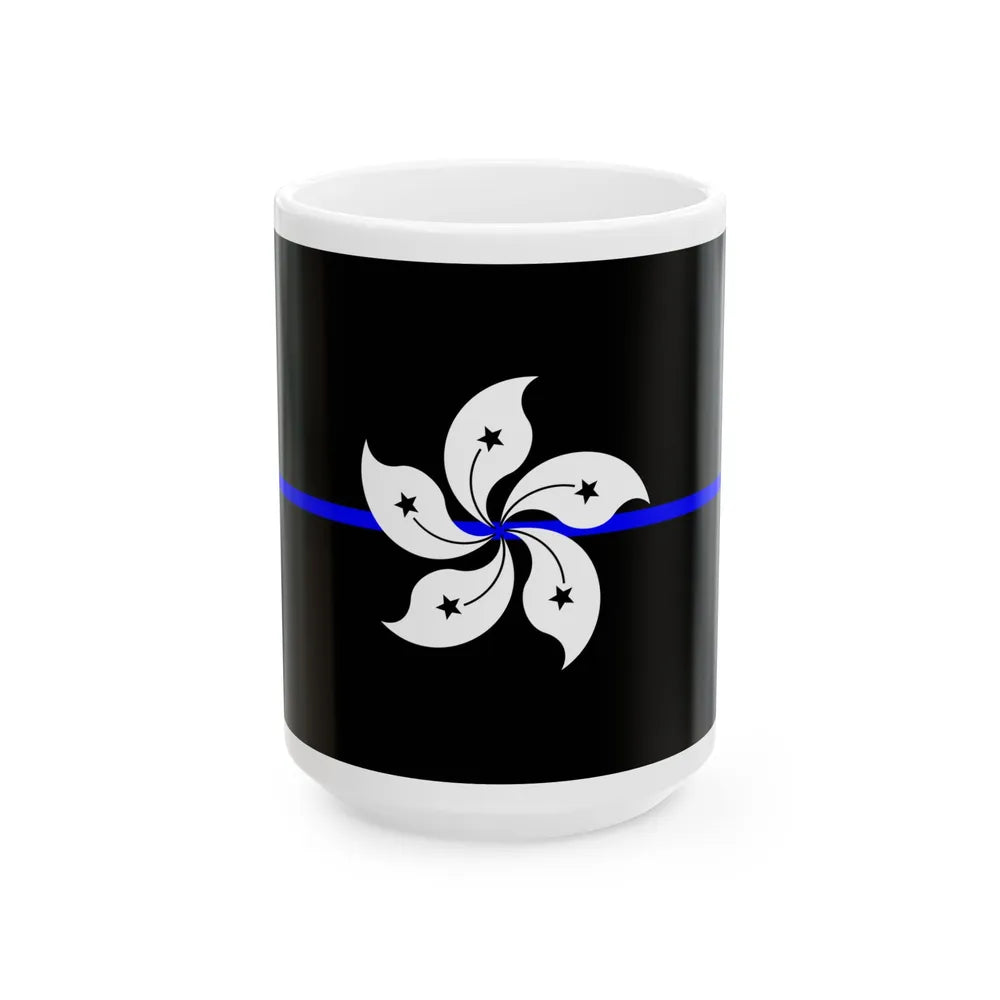 Thin Blue Line Flag Hong Kong (China) White Coffee Mug 15oz - Go Mug Yourself