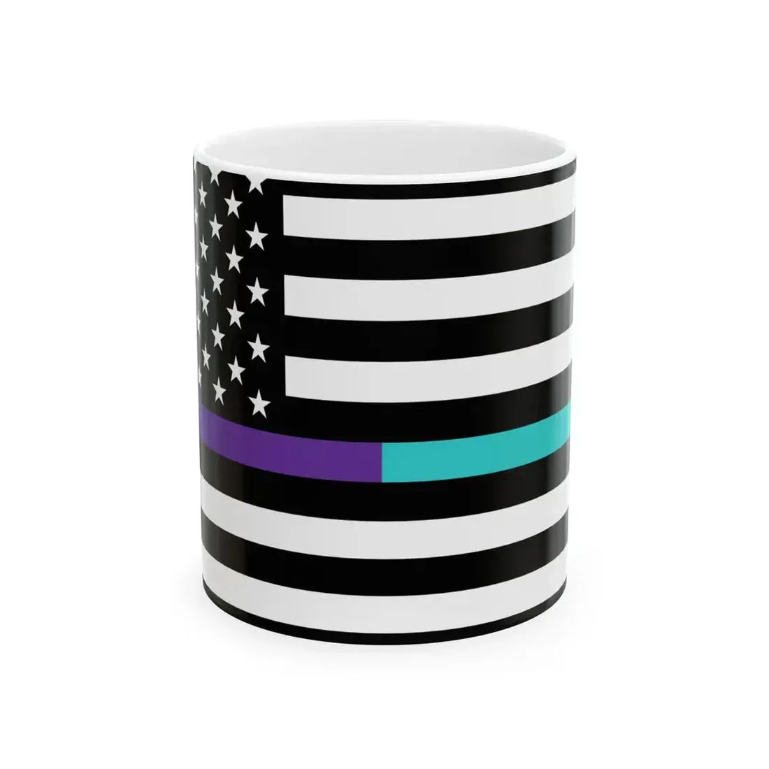Thin Purple-Teal Line Flag United States (United States) White Coffee Mug 11oz - Go Mug Yourself