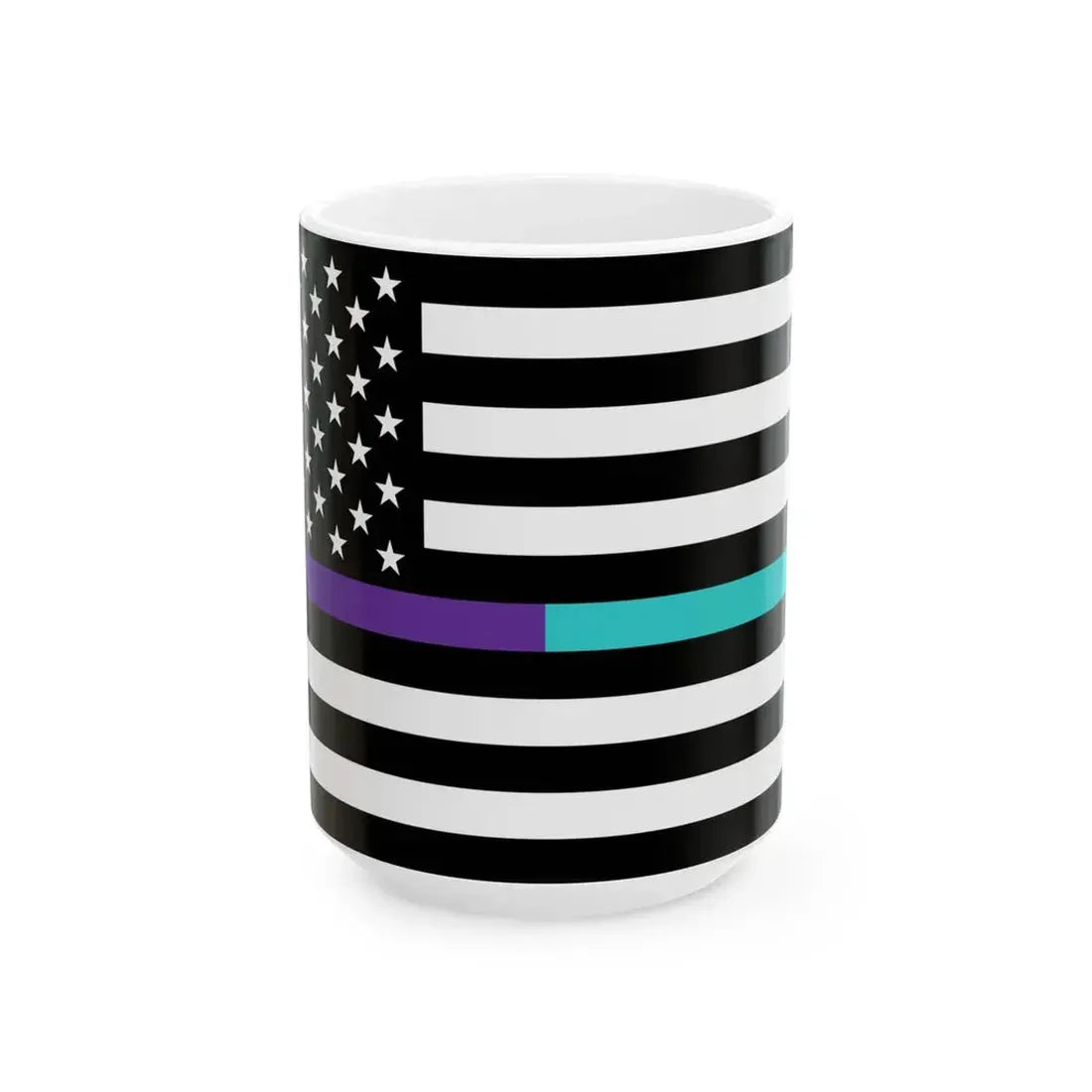 Thin Purple-Teal Line Flag United States (United States) White Coffee Mug 15oz - Go Mug Yourself