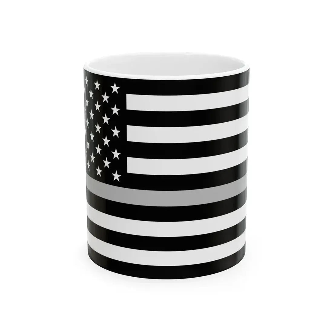 Thin Silver Line Flag United States (United States) White Coffee Mug 11oz - Go Mug Yourself