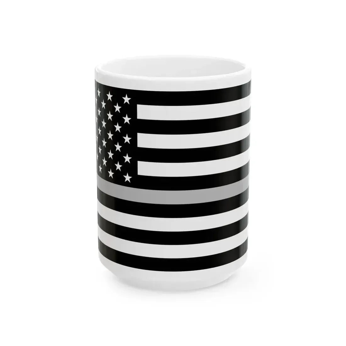 Thin Silver Line Flag United States (United States) White Coffee Mug 15oz - Go Mug Yourself