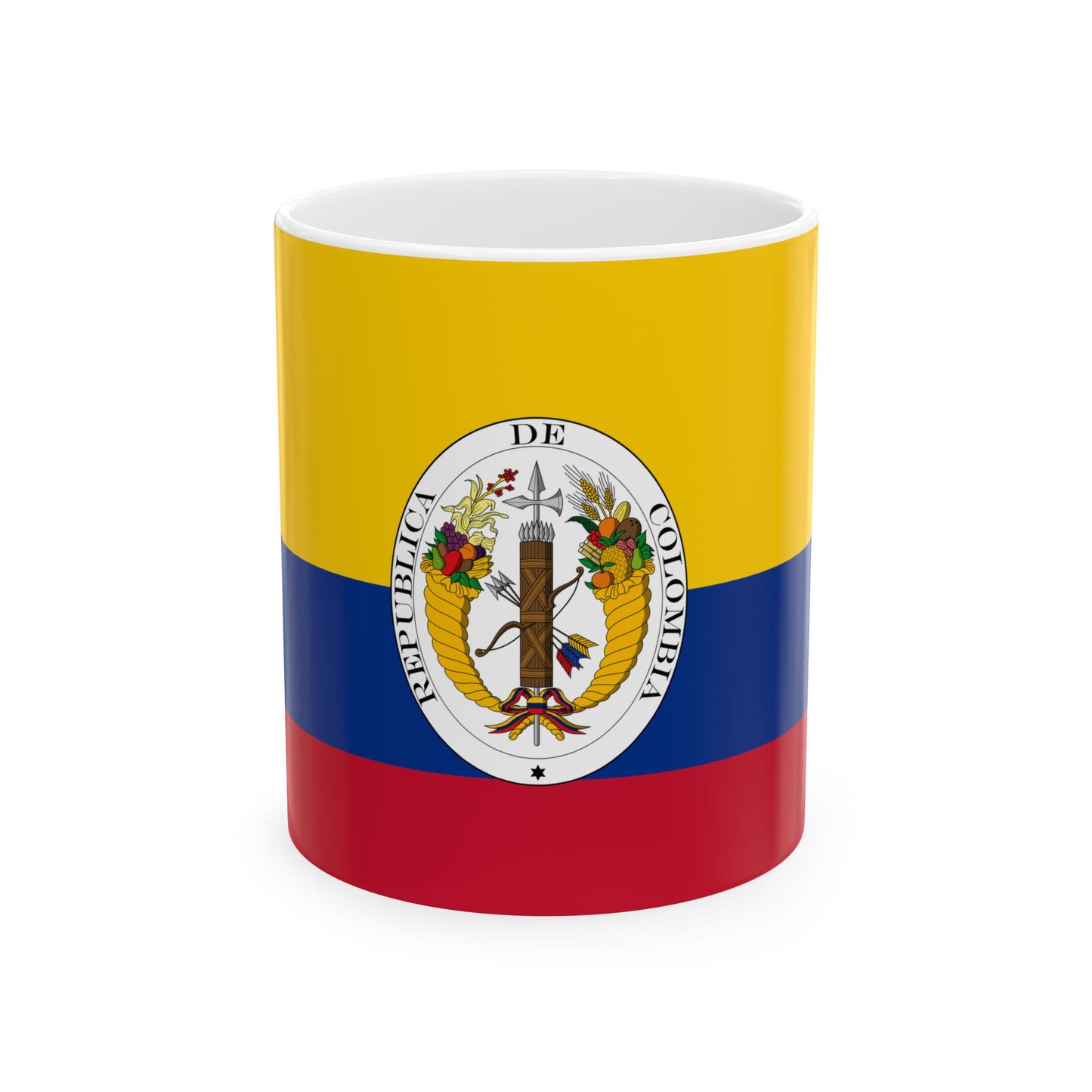 Third flag of the Gran Colombia centered coat of arms (Colombia) White Coffee Mug-11oz-Go Mug Yourself
