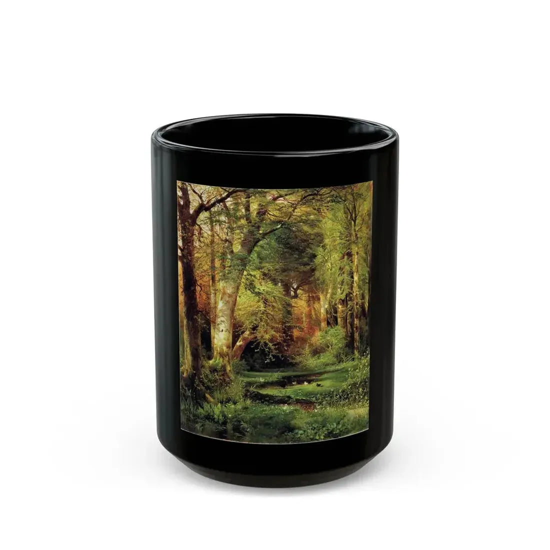 Thomas Moran (1837-1926) forest scene - 1870 - Black Coffee Mug 15oz - Go Mug Yourself