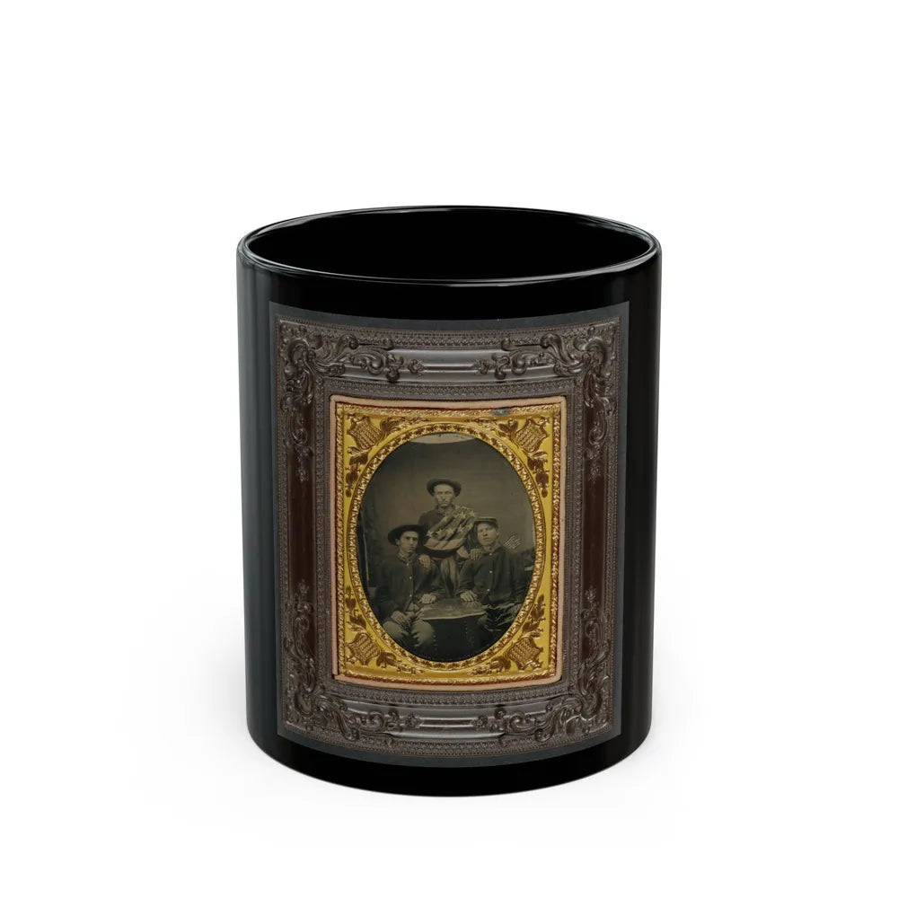 Three Unidentified Soldiers In Front Of Painted Backdrop Showing 34-Star American Flag (U.S. Civil War) Black Coffee Mug-11oz-Go Mug Yourself
