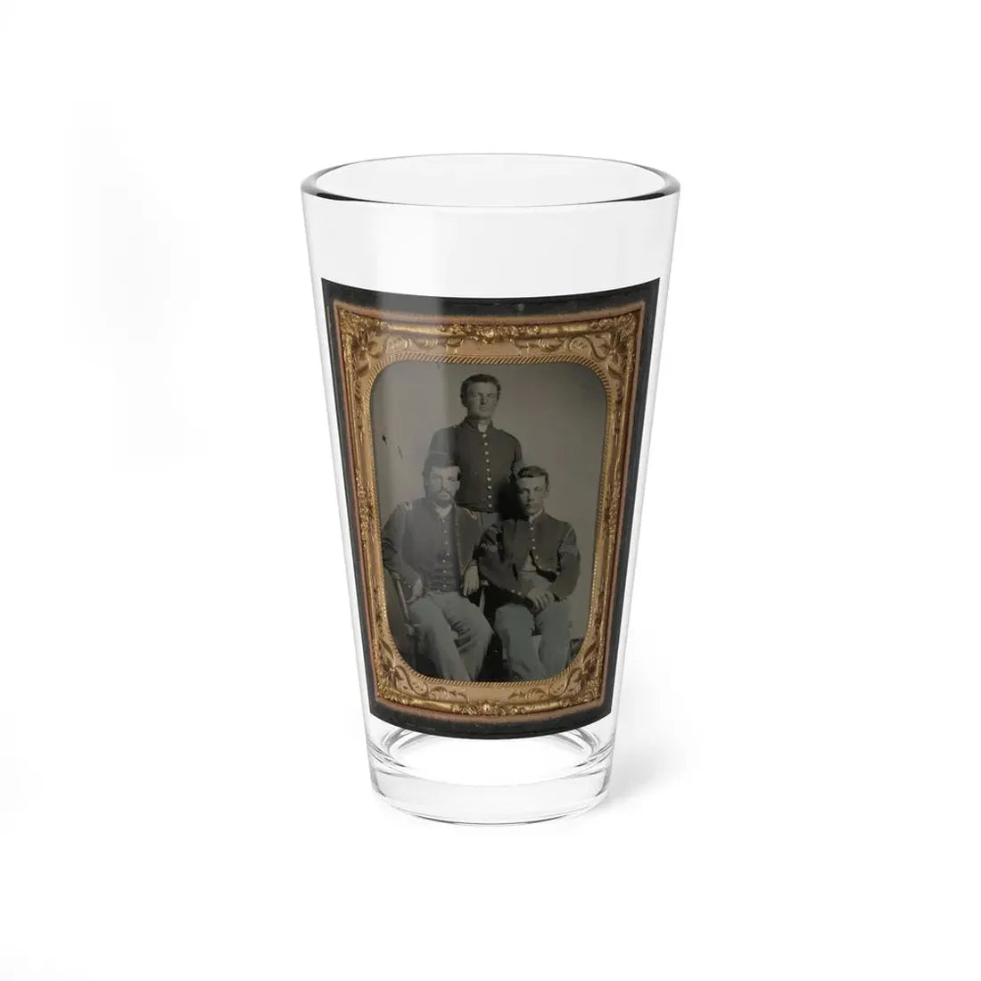 Three Unidentified Soldiers In Union 1st Lieutenant, 1st Sergeant, And Master Sergeant Uniforms (U.S. Civil War) Pint Glass 16oz 16oz - Go Mug Yourself