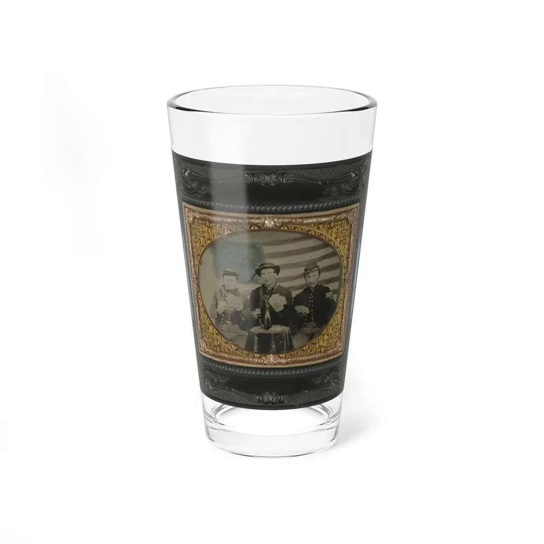 Three Unidentified Soldiers Playing Cards, Smoking, And Drinking In Front Of American Flag (U.S. Civil War) Pint Glass 16oz 16oz - Go Mug Yourself