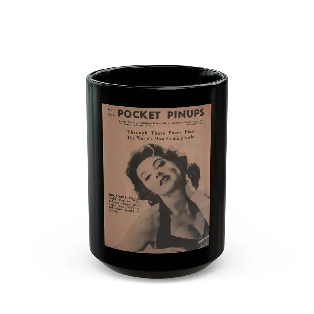 Tina Louise #119 - Pocket Pin-Ups Mag. '55 (Vintage Female Icon) Black Coffee Mug 15oz - Go Mug Yourself