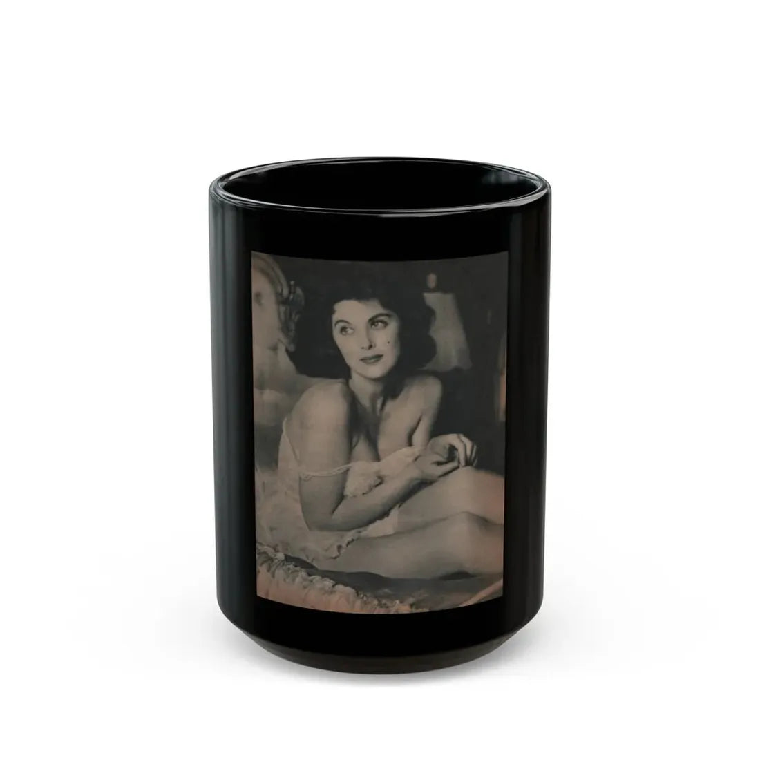 Tina Louise #124 - Bachelor Pin-Ups Issue #01 '57 - 1 B&W Photo (Vintage Female Icon) Black Coffee Mug 15oz - Go Mug Yourself