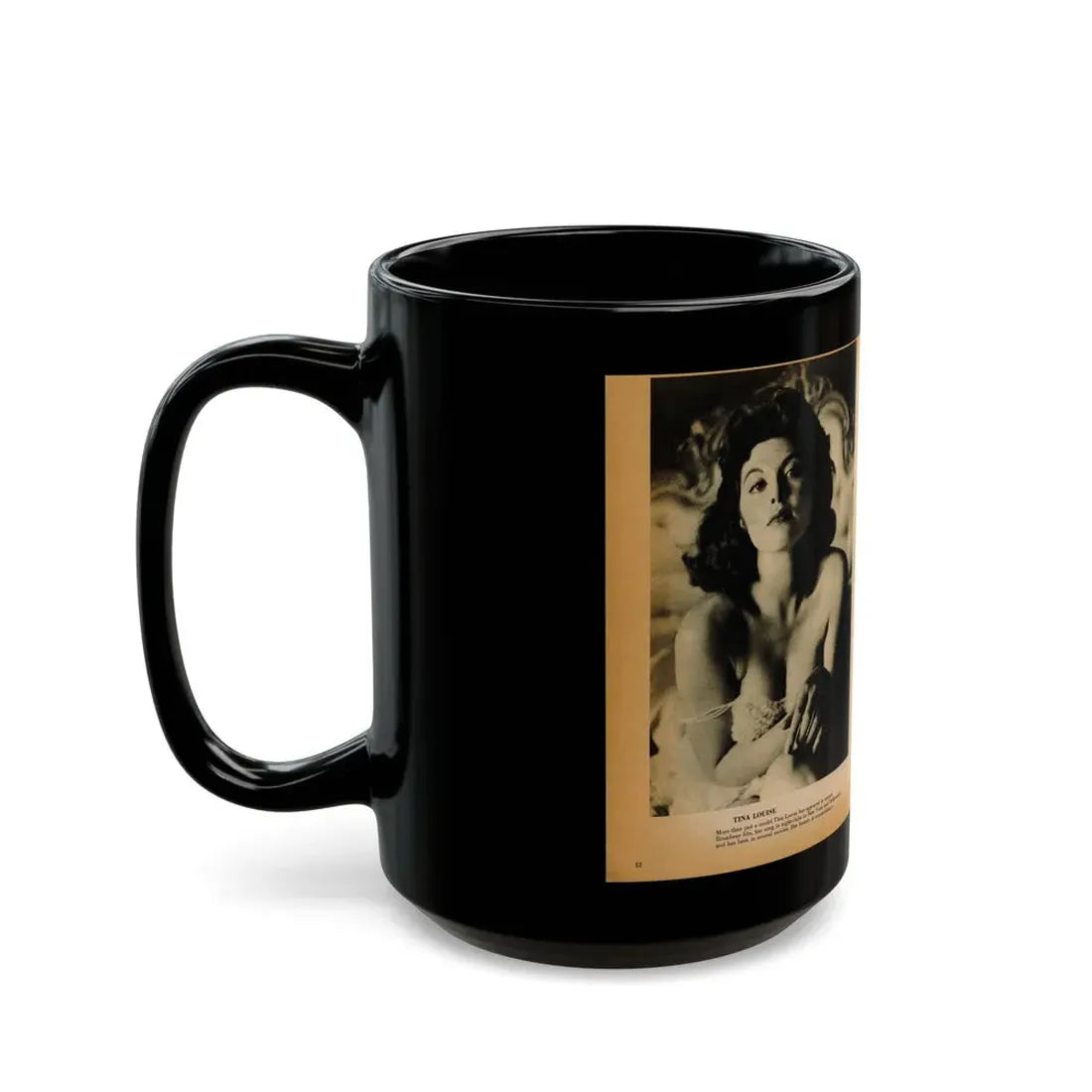 Tina Louise #125 - Bachelor Pin-Ups Issue #01 '57 - 2 Pages, 2 B&W Photos, Caption & Brief Article (Vintage Female Icon) Black Coffee Mug - Go Mug Yourself