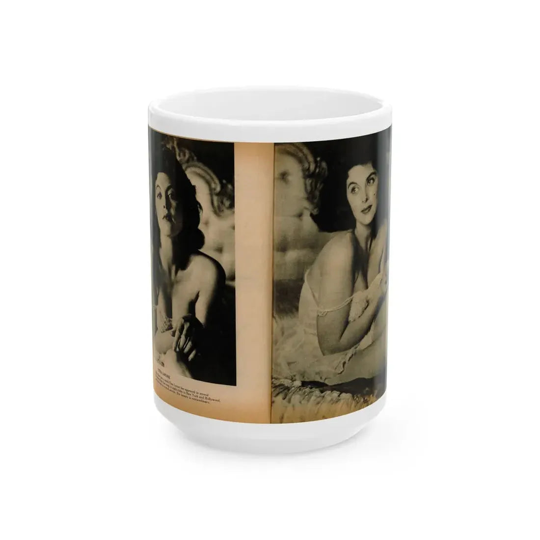 Tina Louise #125 - Bachelor Pin-Ups Issue #01 '57 - 2 Pages, 2 B&W Photos, Caption & Brief Article (Vintage Female Icon) White Coffee Mug 15oz - Go Mug Yourself