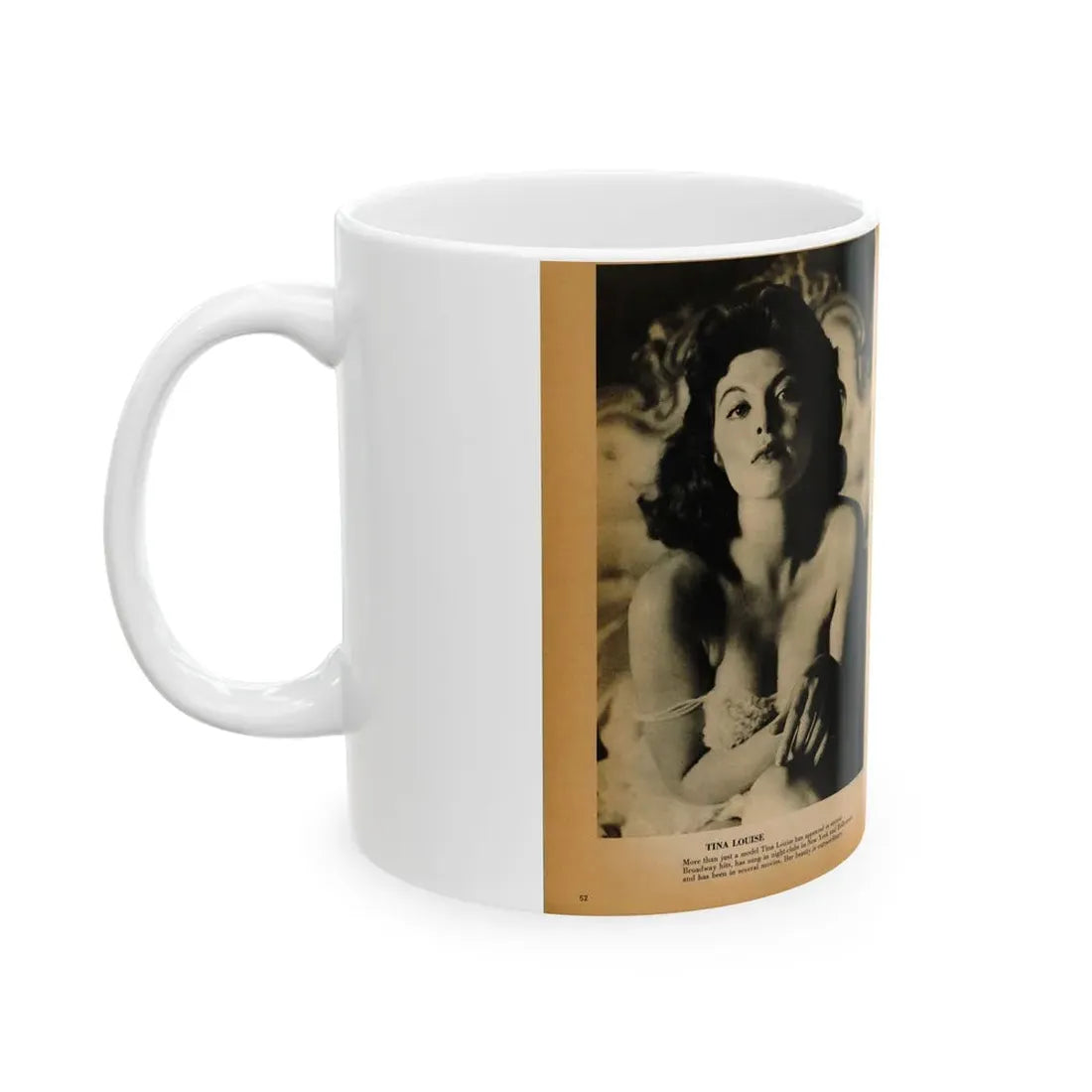 Tina Louise #125 - Bachelor Pin-Ups Issue #01 '57 - 2 Pages, 2 B&W Photos, Caption & Brief Article (Vintage Female Icon) White Coffee Mug - Go Mug Yourself