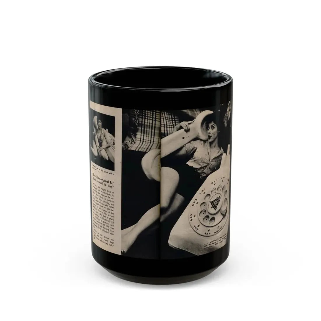 Tina Louise #133 - 2 Pages, 2 B&W Photos, Short Article End & Captions from Foto-rama Digest Mag. May '58 (Vintage Female Icon) Black Coffee Mug 15oz - Go Mug Yourself