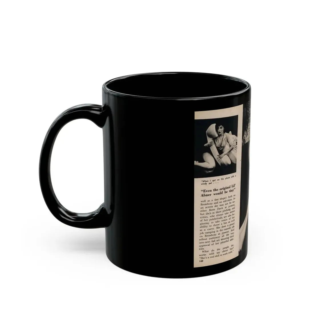 Tina Louise #133 - 2 Pages, 2 B&W Photos, Short Article End & Captions from Foto-rama Digest Mag. May '58 (Vintage Female Icon) Black Coffee Mug - Go Mug Yourself