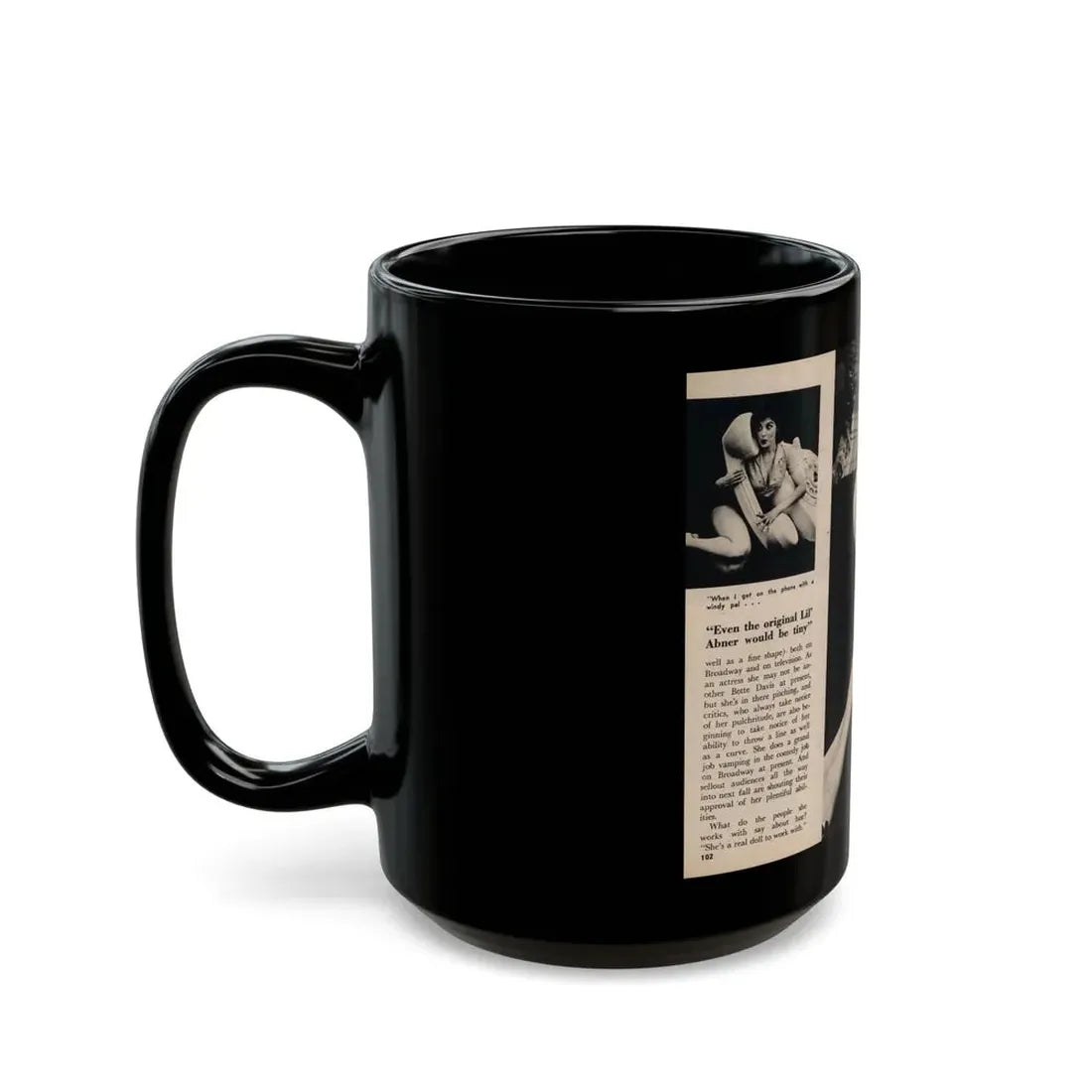 Tina Louise #133 - 2 Pages, 2 B&W Photos, Short Article End & Captions from Foto-rama Digest Mag. May '58 (Vintage Female Icon) Black Coffee Mug - Go Mug Yourself