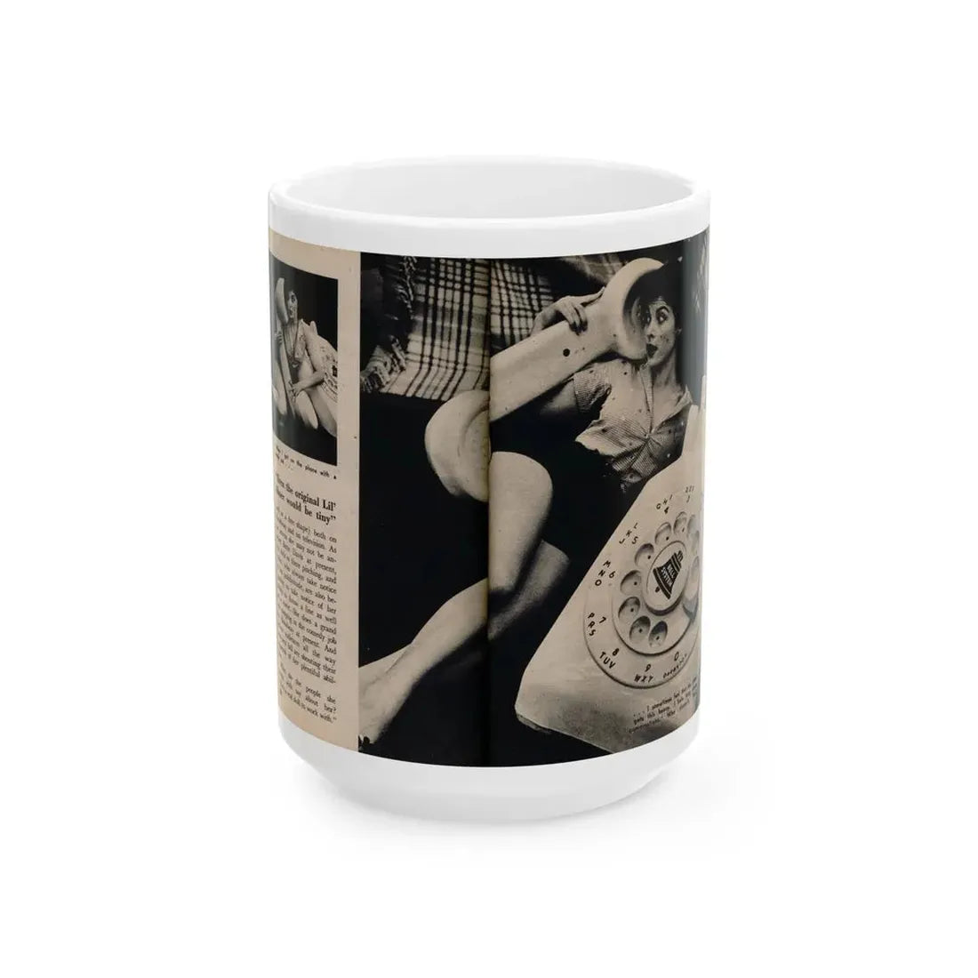 Tina Louise #133 - 2 Pages, 2 B&W Photos, Short Article End & Captions from Foto-rama Digest Mag. May '58 (Vintage Female Icon) White Coffee Mug 15oz - Go Mug Yourself