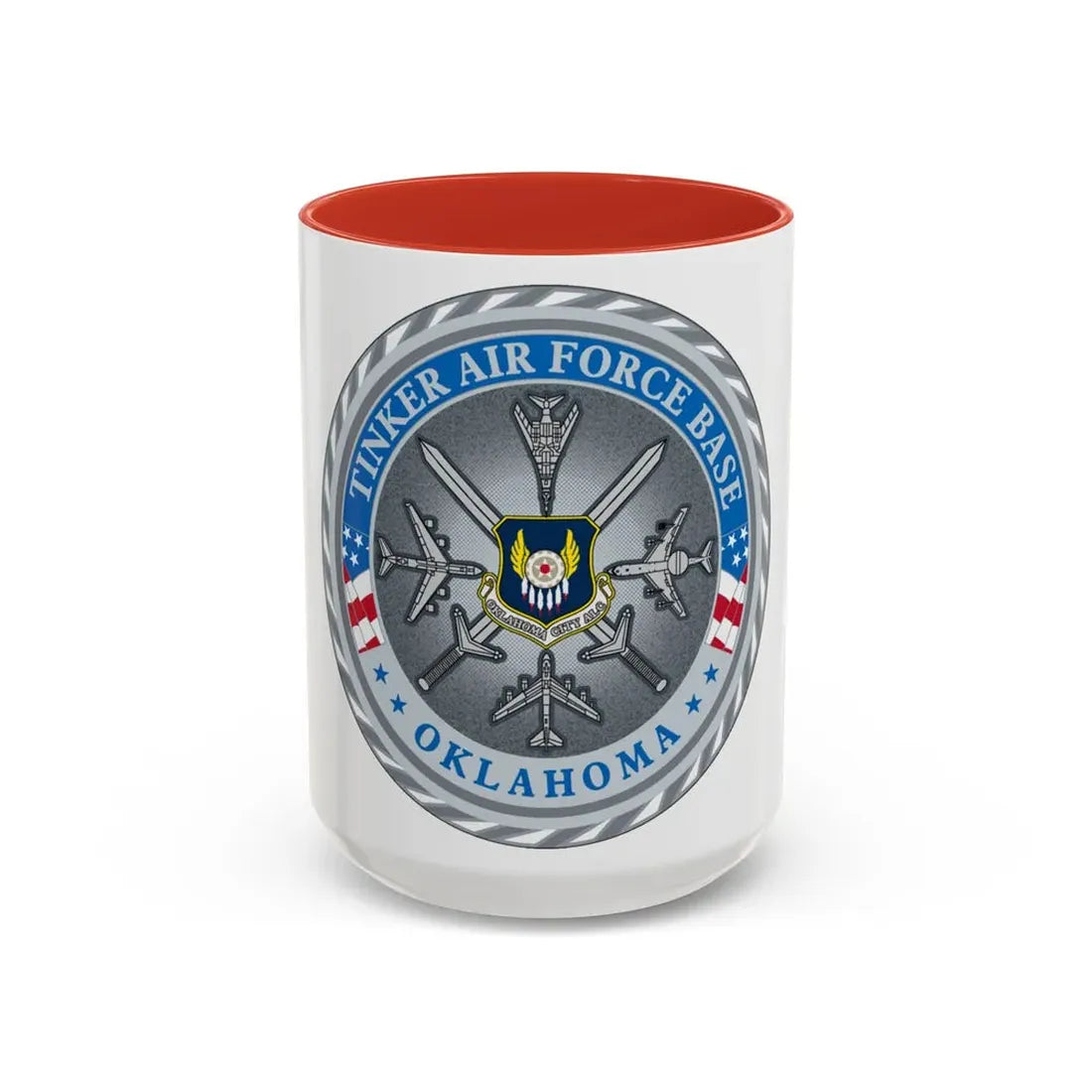 Tinker AF Base (U.S. Air Force) Accent Coffee Mug 15oz Red - Go Mug Yourself