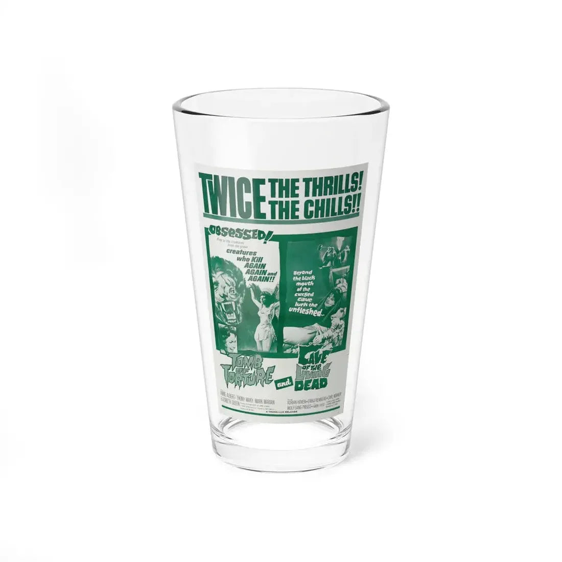 TOMB OF TORTURE + CAVE OF THE LIVING DEAD 1963 Movie Poster - Pint Glass 16oz 16oz - Go Mug Yourself