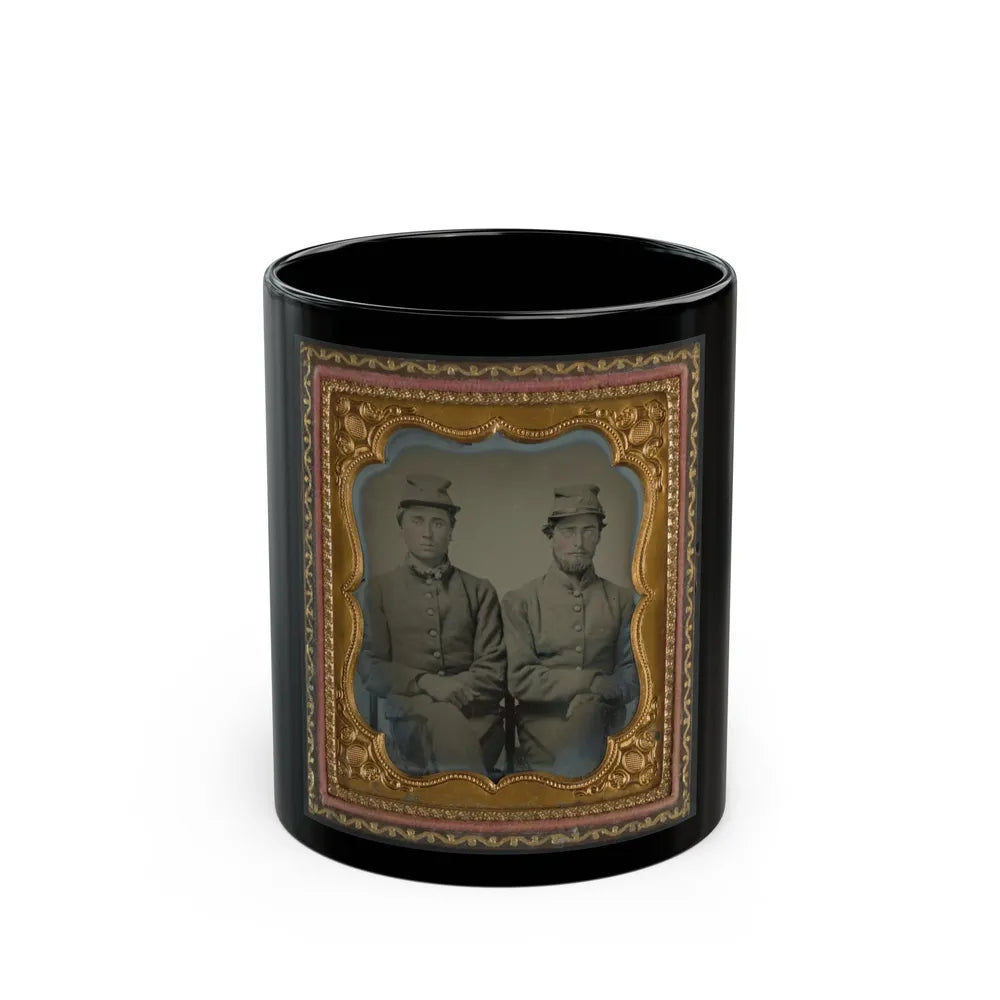 Two Unidentified Soldiers In Confederate Uniforms And Hats Marked W.G. (U.S. Civil War) Black Coffee Mug-11oz-Go Mug Yourself