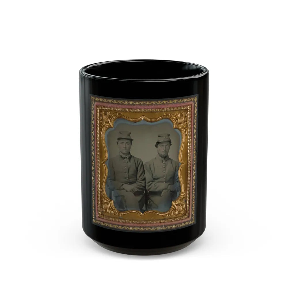 Two Unidentified Soldiers In Confederate Uniforms And Hats Marked W.G. (U.S. Civil War) Black Coffee Mug-15oz-Go Mug Yourself