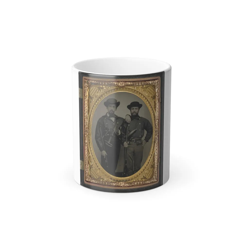 Two Unidentified Soldiers in Mississippi Battle Shirts With Double Barrel Shotguns, Knives, and Powder Horns (U.S. Civil War) Color Changing Coffee Mug 11oz-11oz-Go Mug Yourself