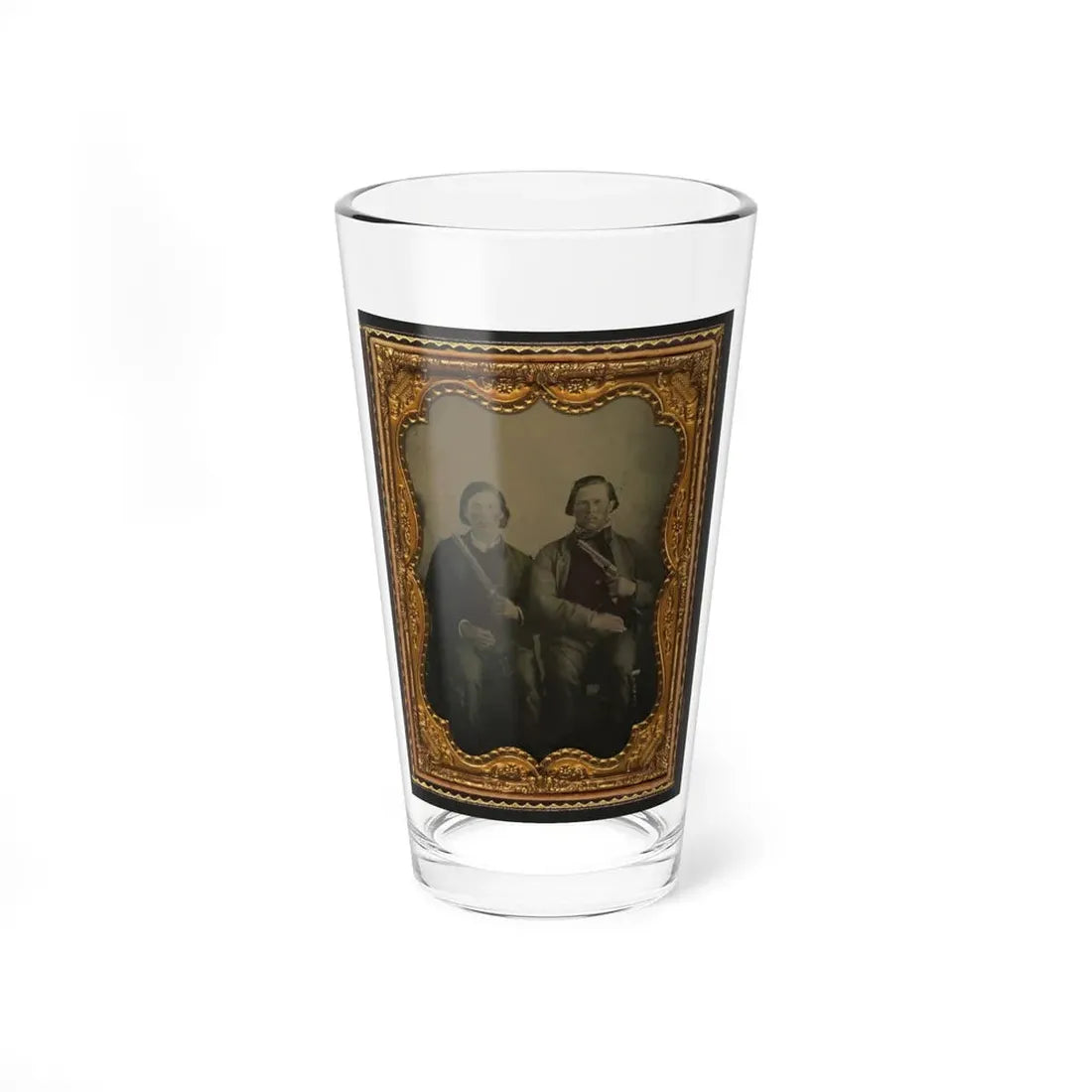 Two Unidentified Soldiers In Non-Regulation Confederate Uniforms With Single Shot Pistol And Colt Army Model 1860 Revolver (U.S. Civil War) Pint Glass 16oz 16oz - Go Mug Yourself