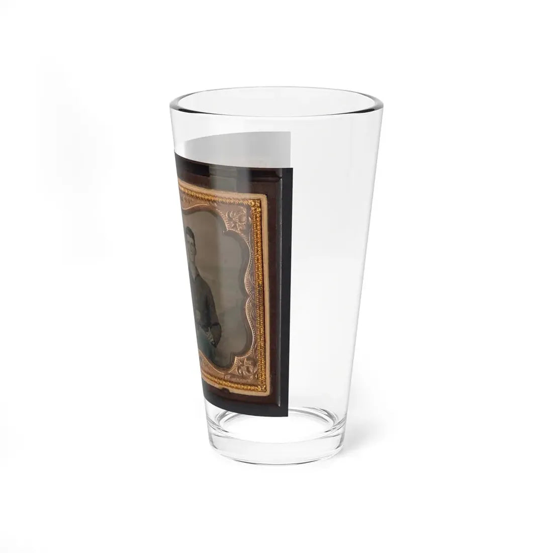 Two Unidentified Soldiers In Union Uniforms In Front Of Painted Backdrop Showing Military Camp Scene (U.S. Civil War) Pint Glass 16oz - Go Mug Yourself