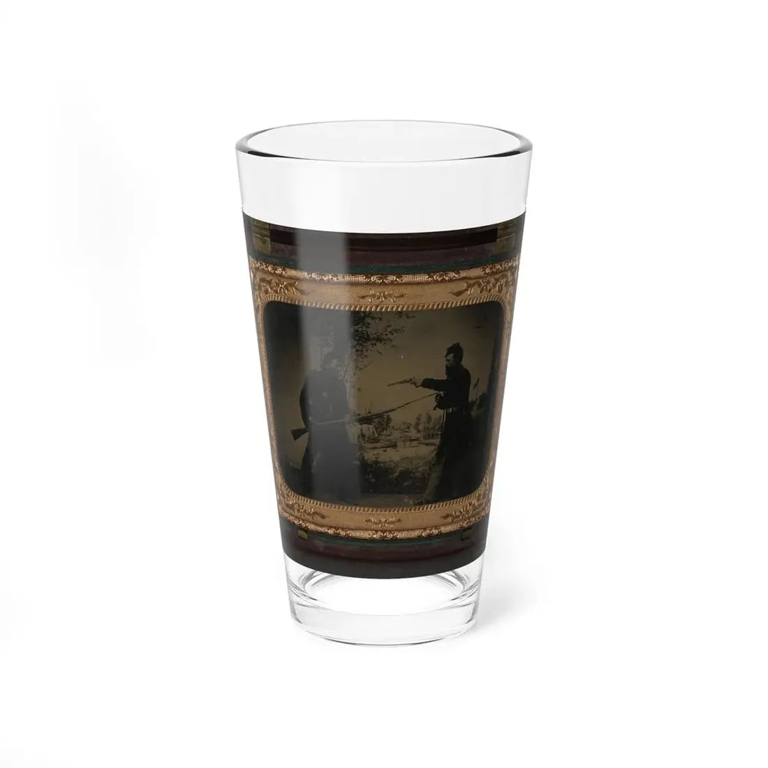 Two Unidentified Soldiers In Union Uniforms Posing With Bayoneted Springfield Model 1861 (U.S. Civil War) Pint Glass 16oz 16oz - Go Mug Yourself
