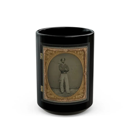 Unidentified African American Soldier In Union Cavalry Uniform With Sword (U.S. Civil War) Black Coffee Mug 15oz - Go Mug Yourself