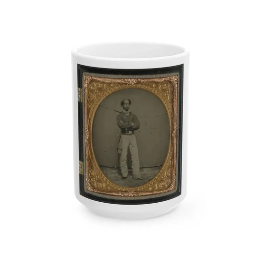 Unidentified African American Soldier In Union Cavalry Uniform With Sword (U.S. Civil War) White Coffee Mug 15oz - Go Mug Yourself