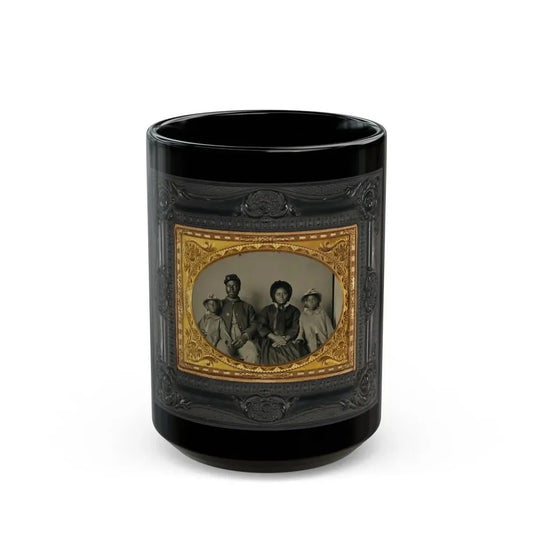 Unidentified African American Soldier In Union Uniform With Wife And Two Daughters (U.S. Civil War) Black Coffee Mug 15oz - Go Mug Yourself